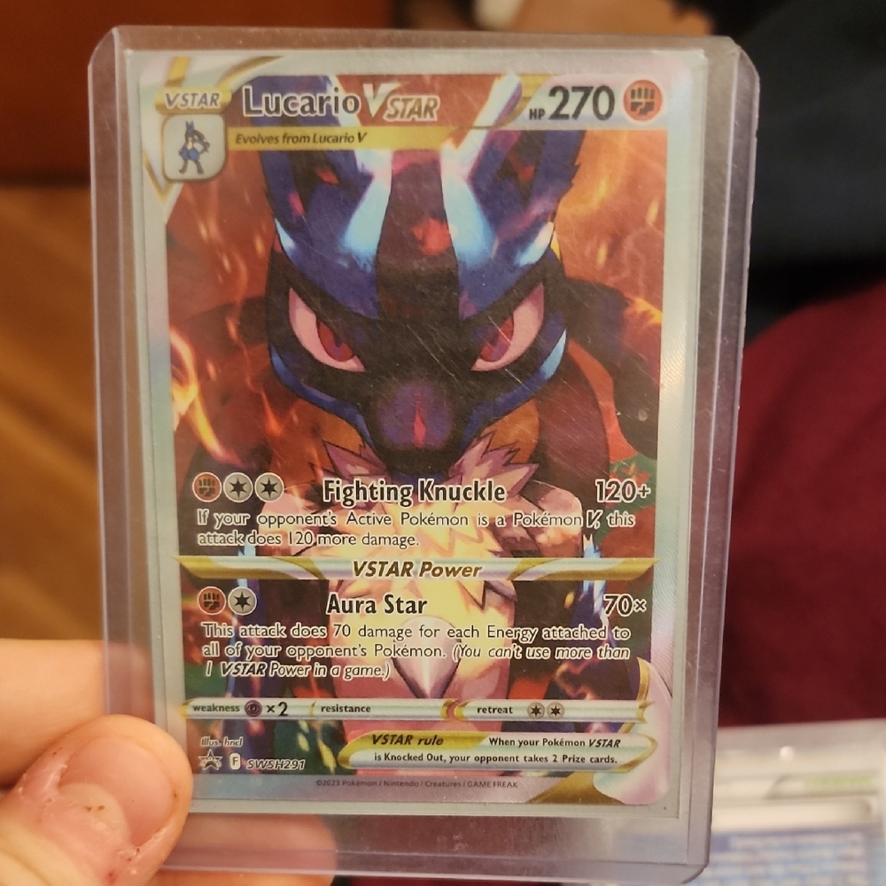 Pokemon Lucario VSTAR Card - Blue and Red With Plastic Case